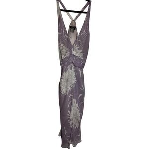 Vintage BCBG MAXAZRIA 100% Silk Metallic Floral Halter Dress 6 Y2K Mermaidcore